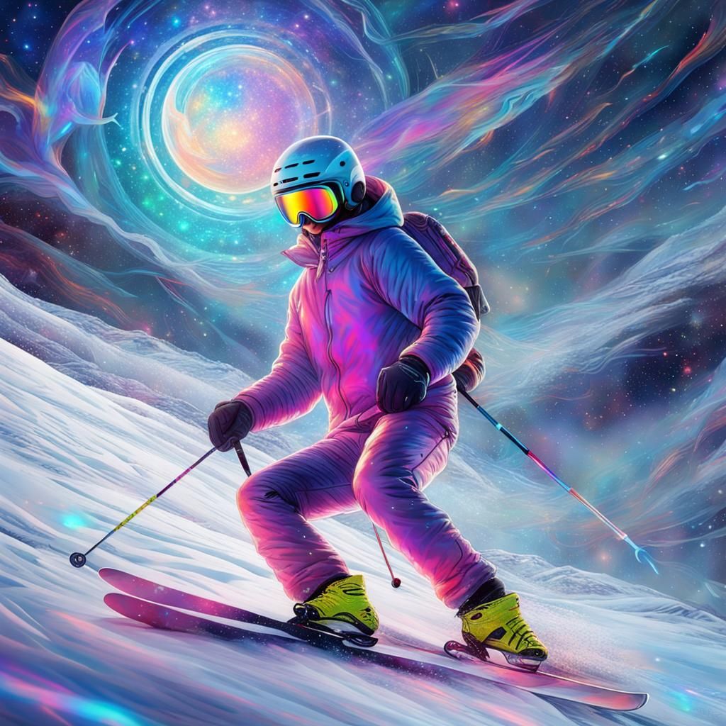 Astral Winter Sport in Mixed Media Style