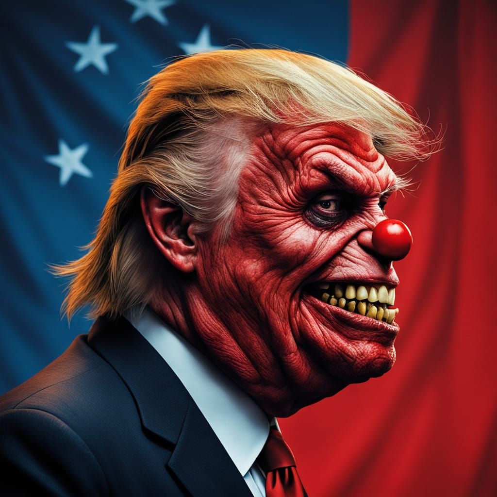 Macabre Clown Hybrid with Trumpian Features