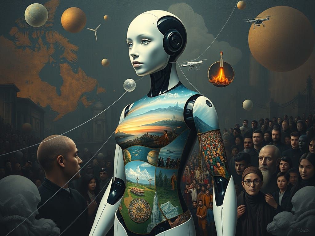 Android Mannequin Illuminates Future Global Events in a Dark...