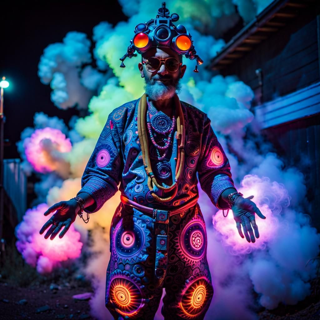 Psychedelic Astronaut with Vedic Symbols