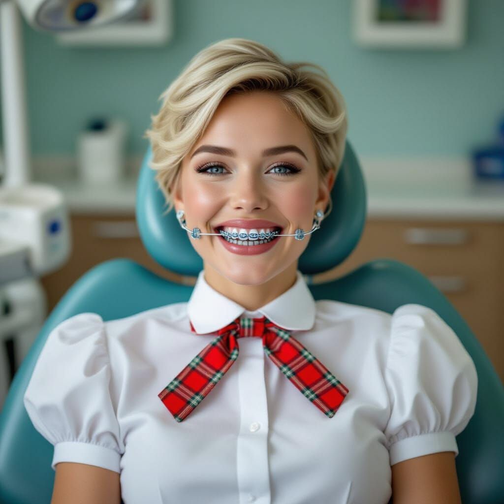 Woman with Braces in Dentist Chair, Professional Photo
