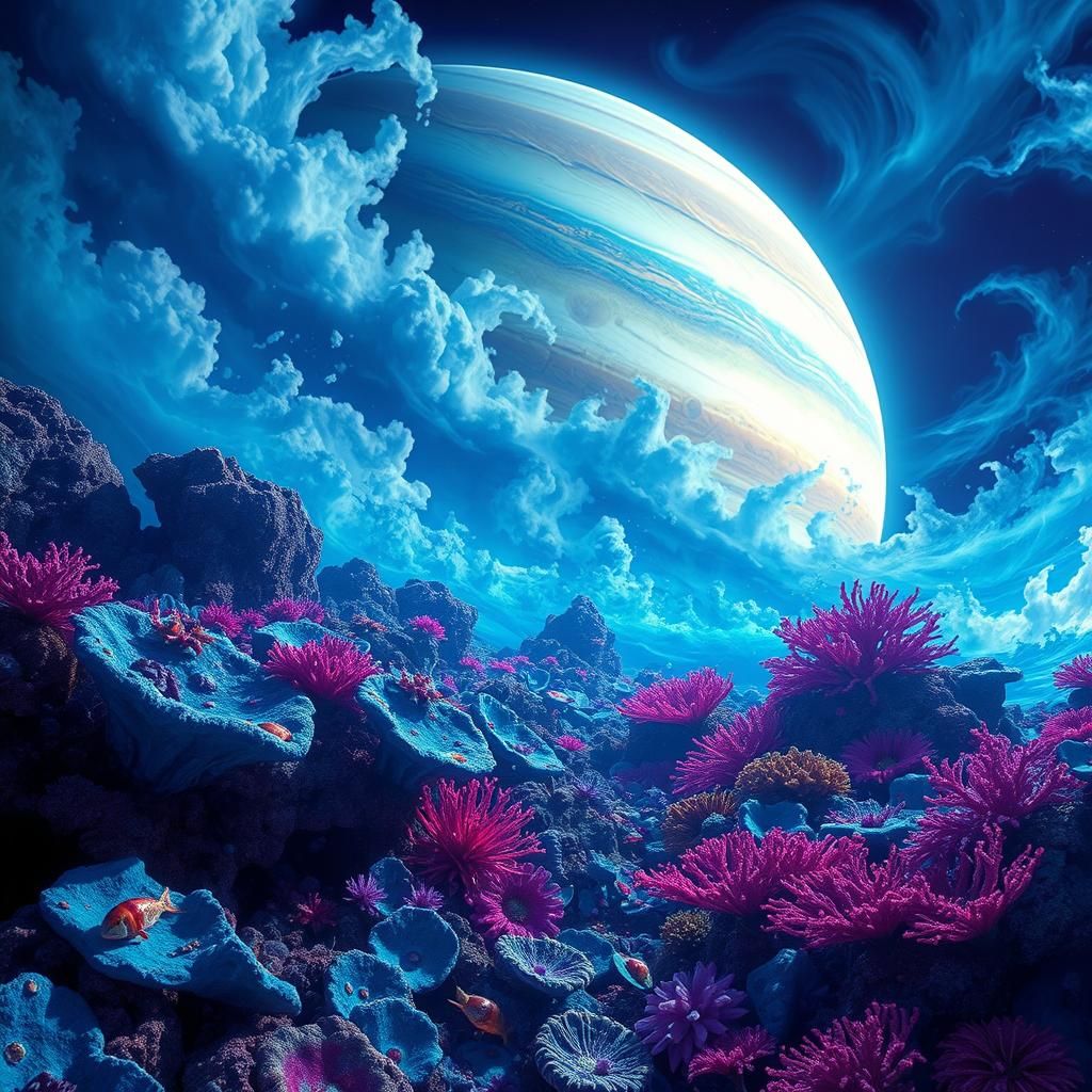 Surreal Coral Reef Floating in Jupiter's Atmosphere