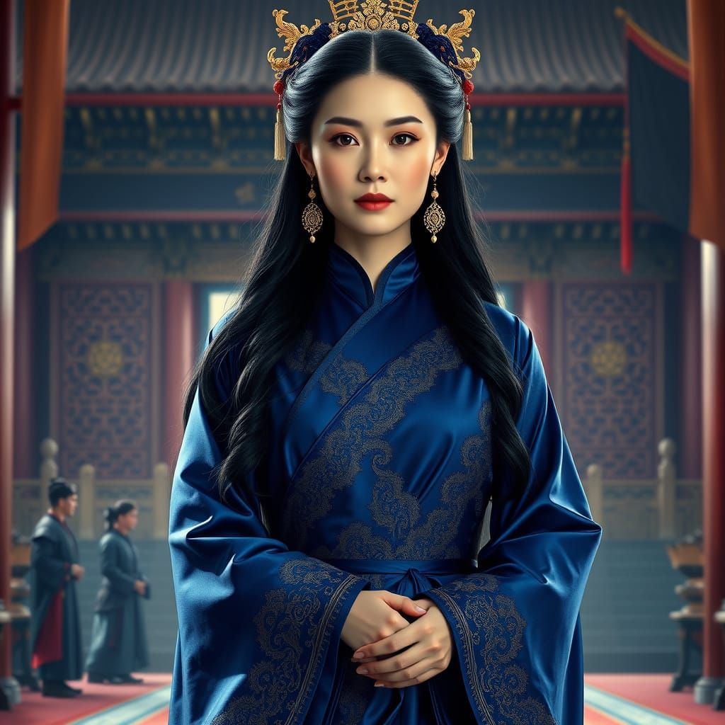 Majestic Chinese Empress in Regal Palace, Digital Matte Pain...