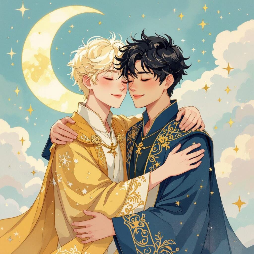 Sun and Moon Embrace in Dreamy Illustration