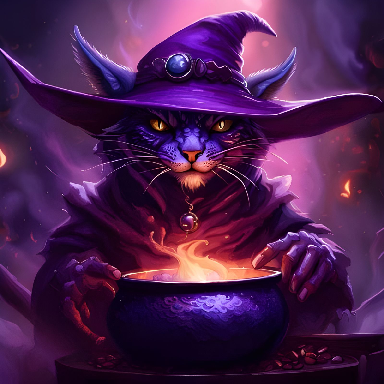 Tabaxi Witch and Dragon in Dark Fantasy Style