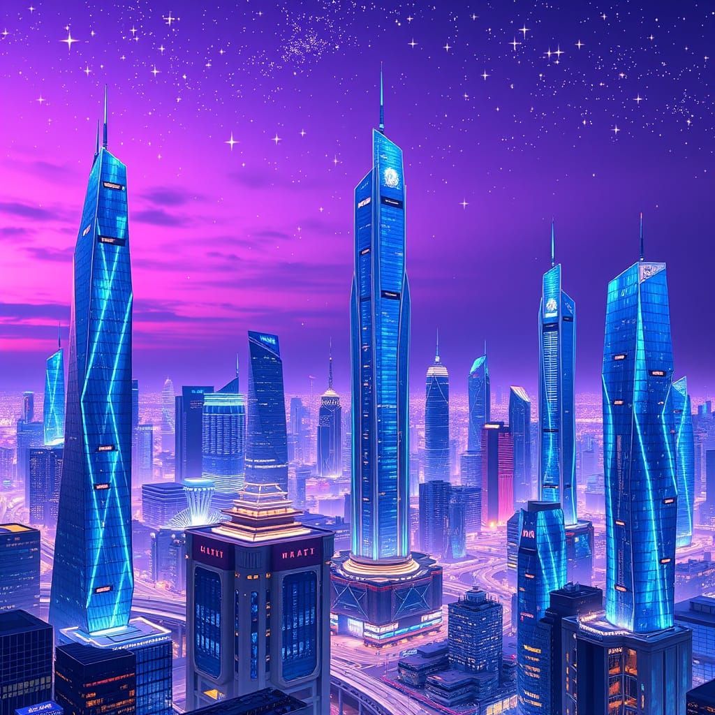 Breathtaking Futuristic Metropolis under Purple Skies