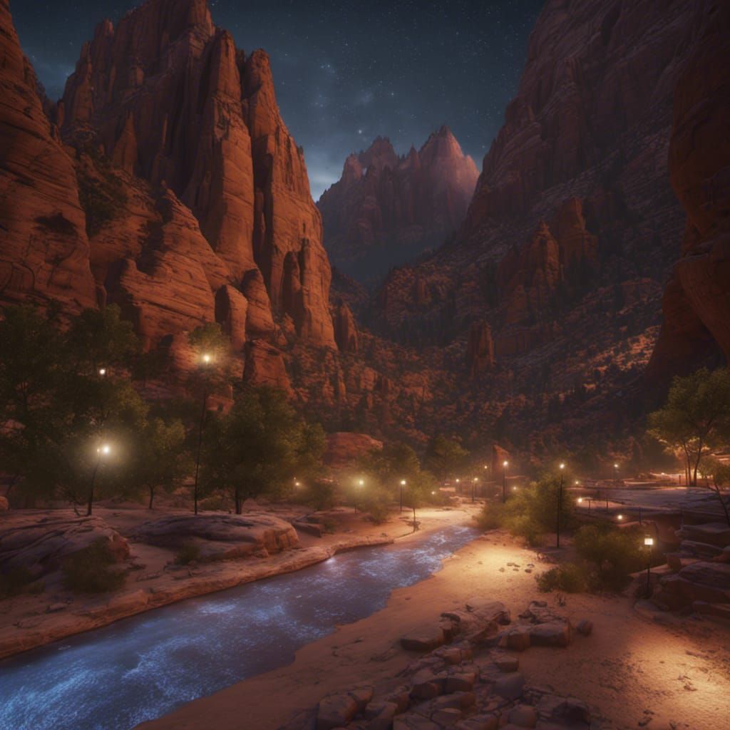 Futuristic City Meets Zion Park in 3D Render