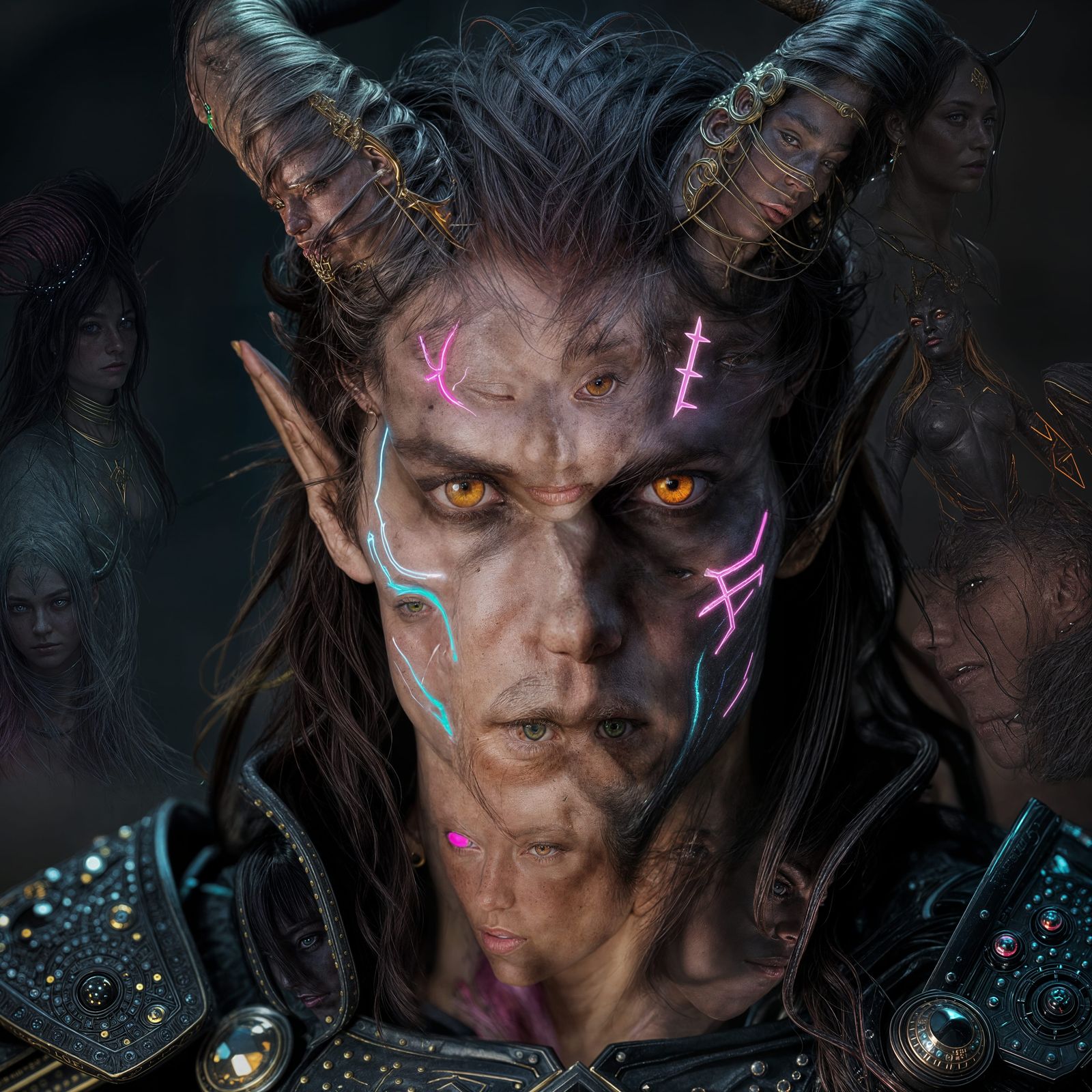 Demonic Hybrid Tarot Figure with Glowing Runes