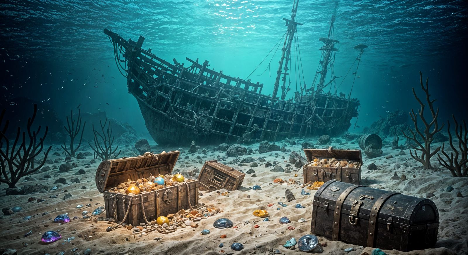 Sunken Galleon Treasure on Ocean Floor