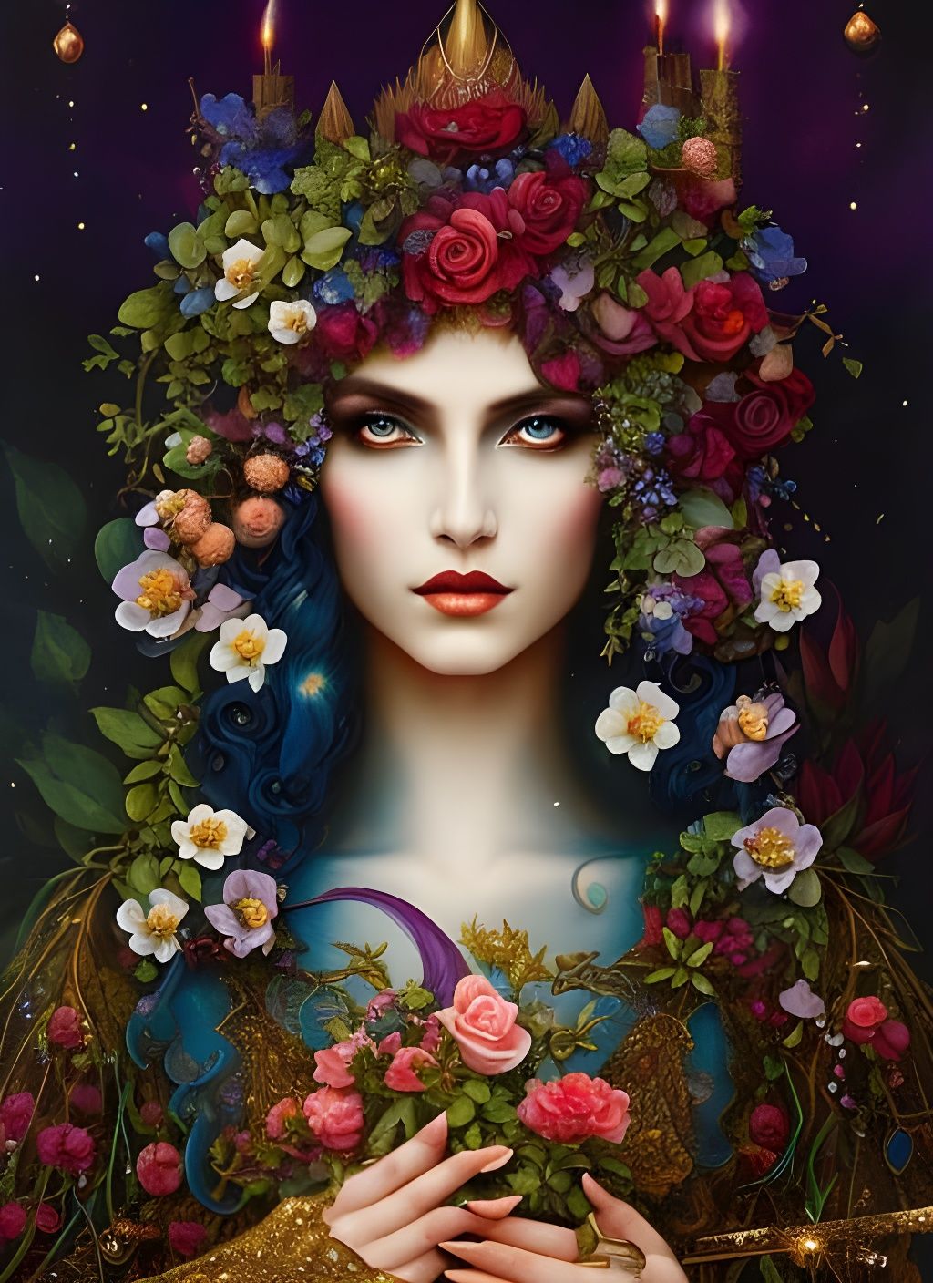 Ghost Goth Queen Portrait with Flowers