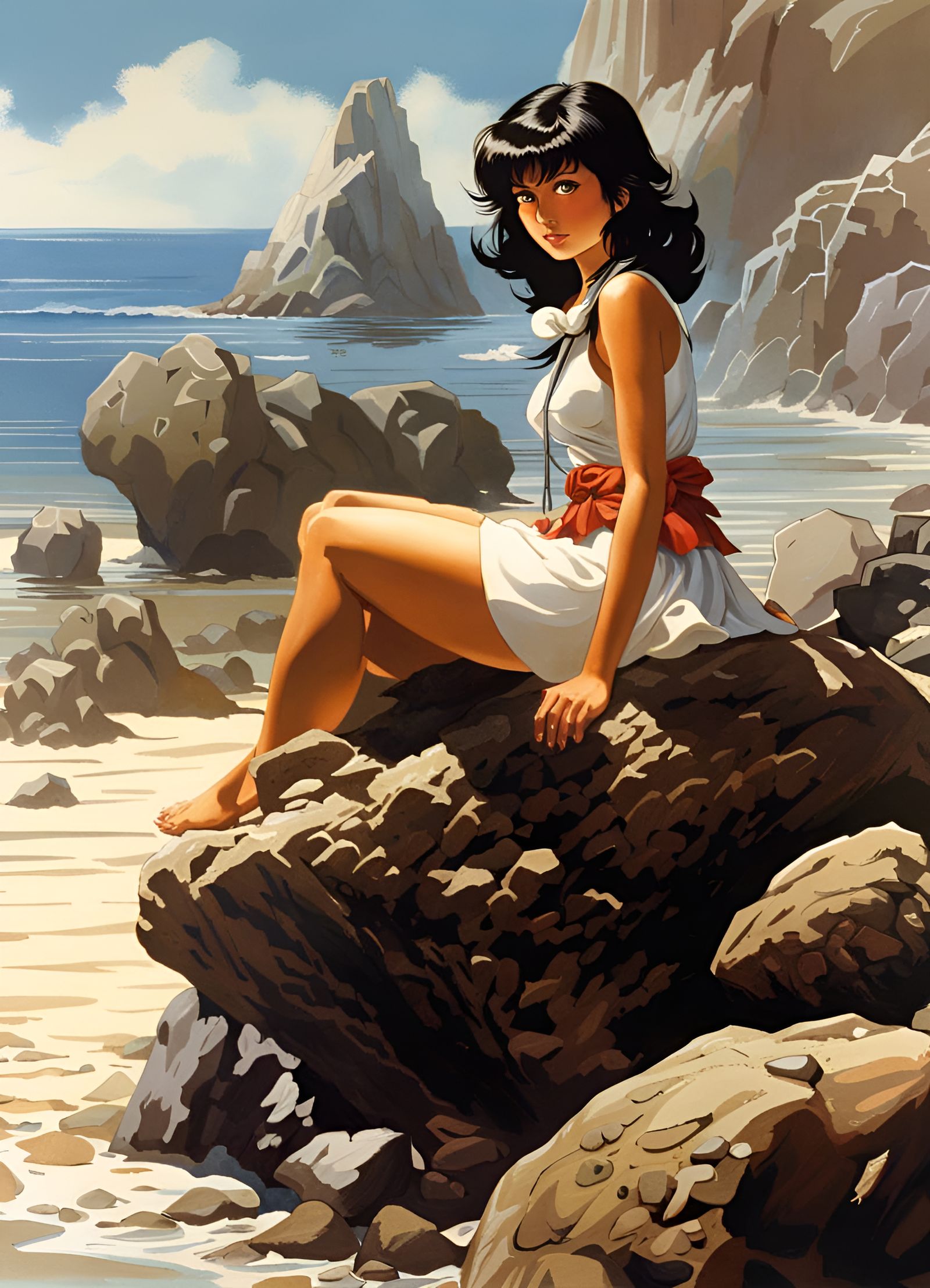 Cute Girl Portrait on Beach Rocks in 4K