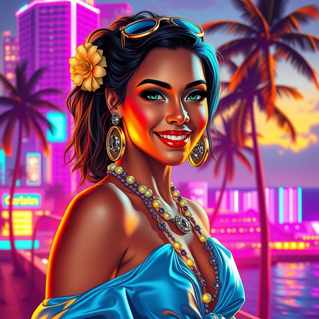 Cyberpunk Goddess of Hawaiian Night