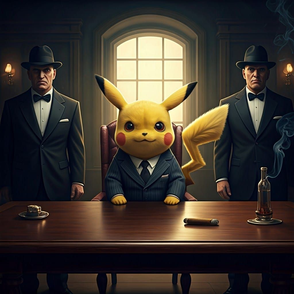 Pikachu in a Gritty 1940s Mob Boss Scene