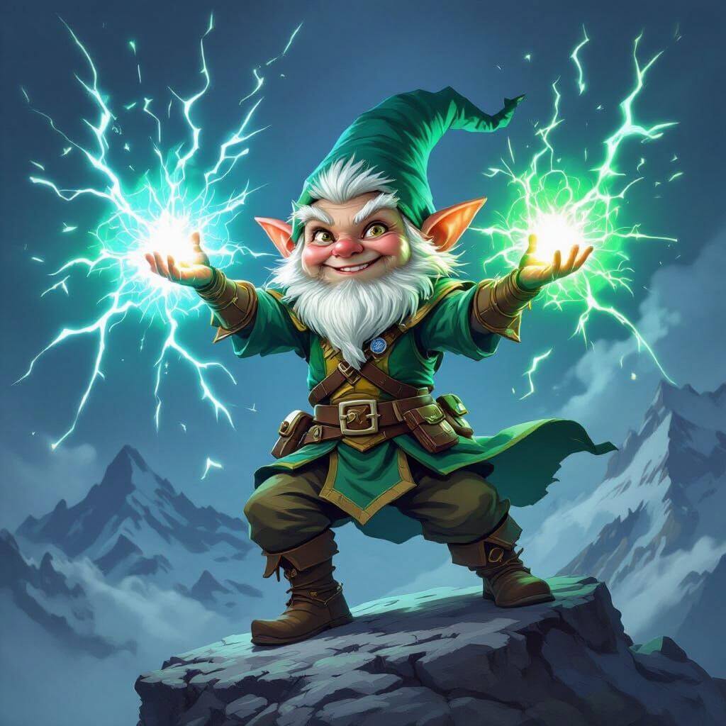 Gnome Kineticist Unleashes Arcane Energy on Mountain Peak