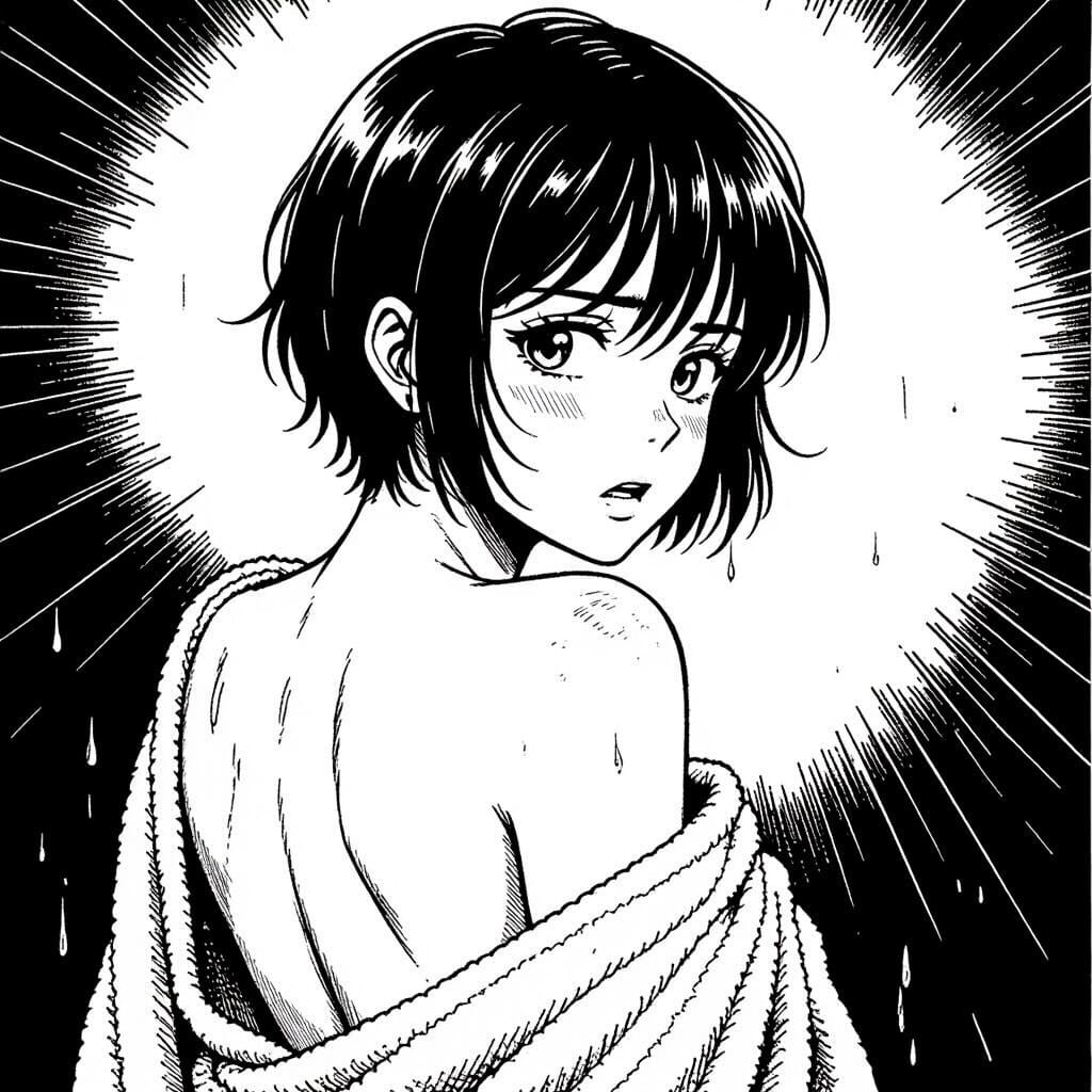 Manga Art: Woman Peeking Over Shoulder in Surprise