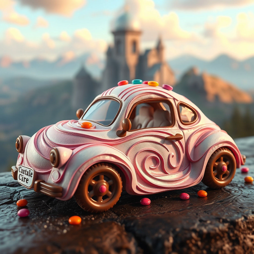 Whimsical Meringue Car with Donut Wheels, Fantasy Art