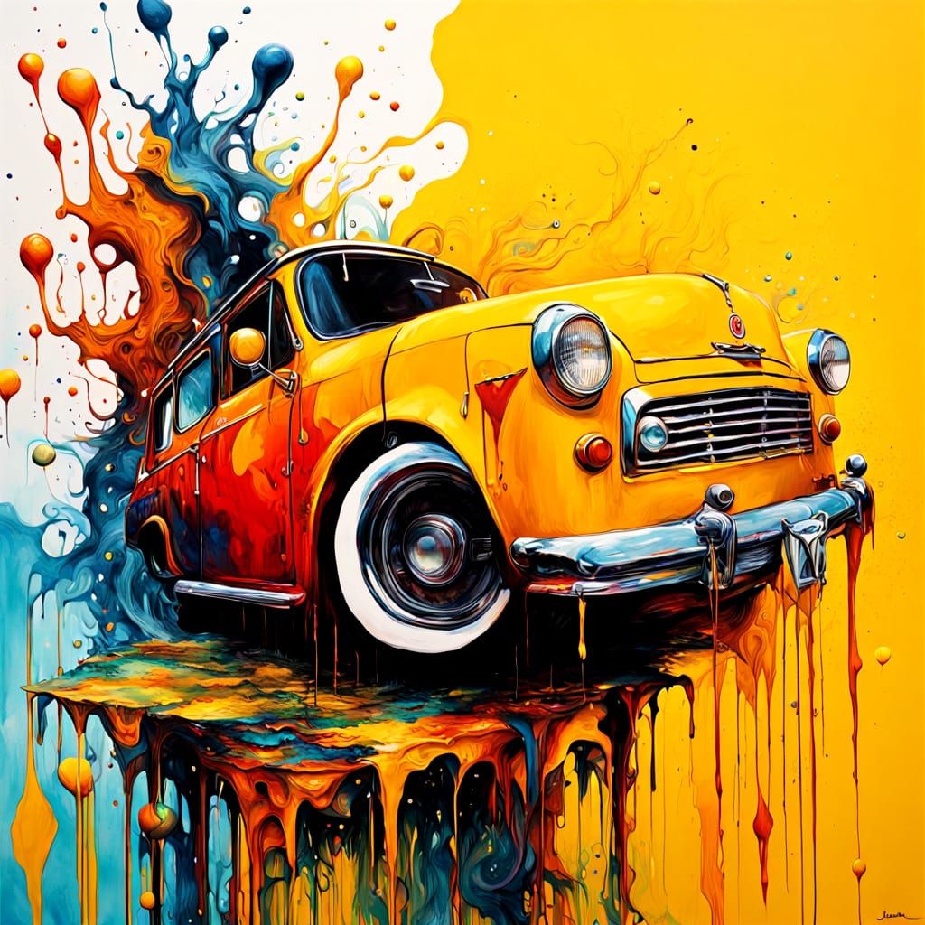 Vibrant Pop Art Futuristic Machine in Melting Oil