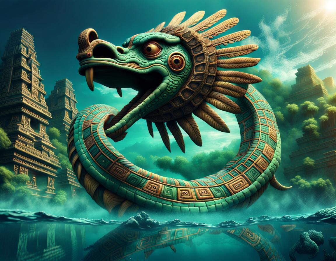 Quetzalcoatl in an Aztec Underwater World