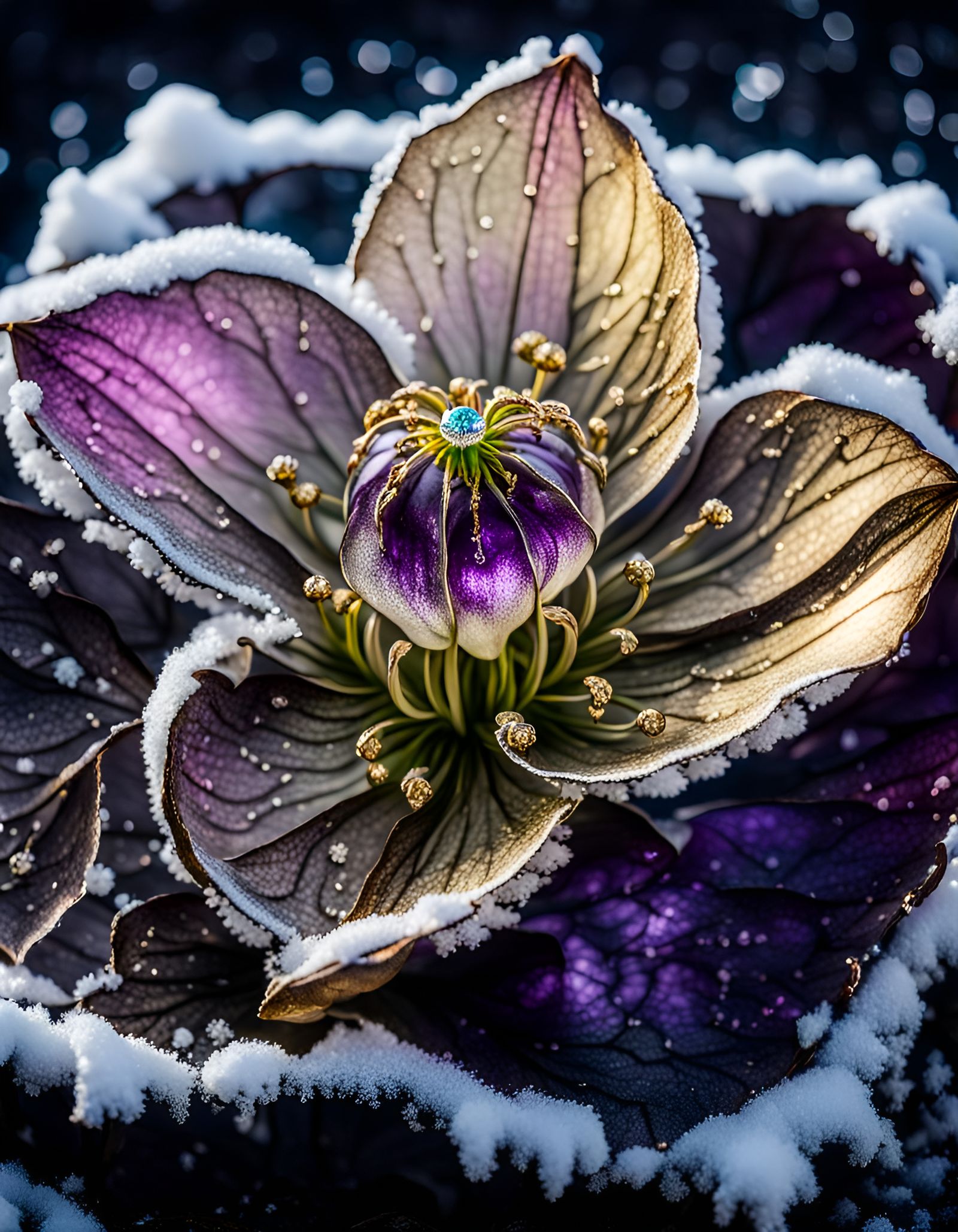 Bioluminescent Crystal Rose with Gold Lace