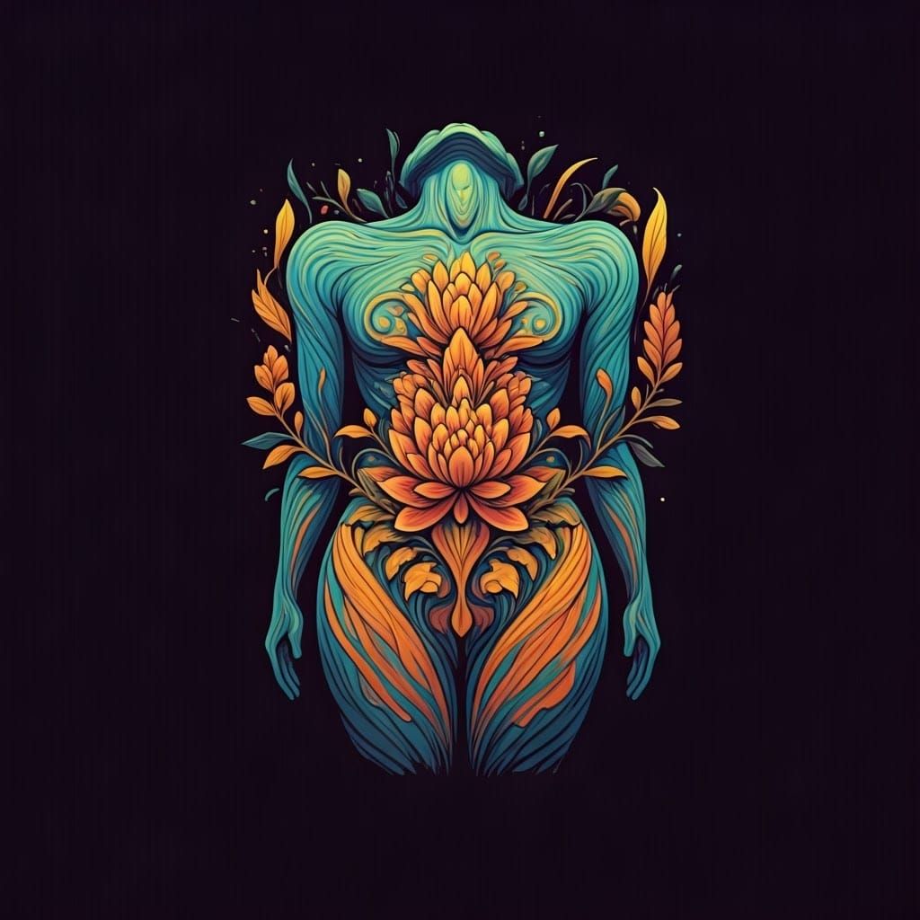 Vibrant Logo: Androgynous Person with Blooming Flowers