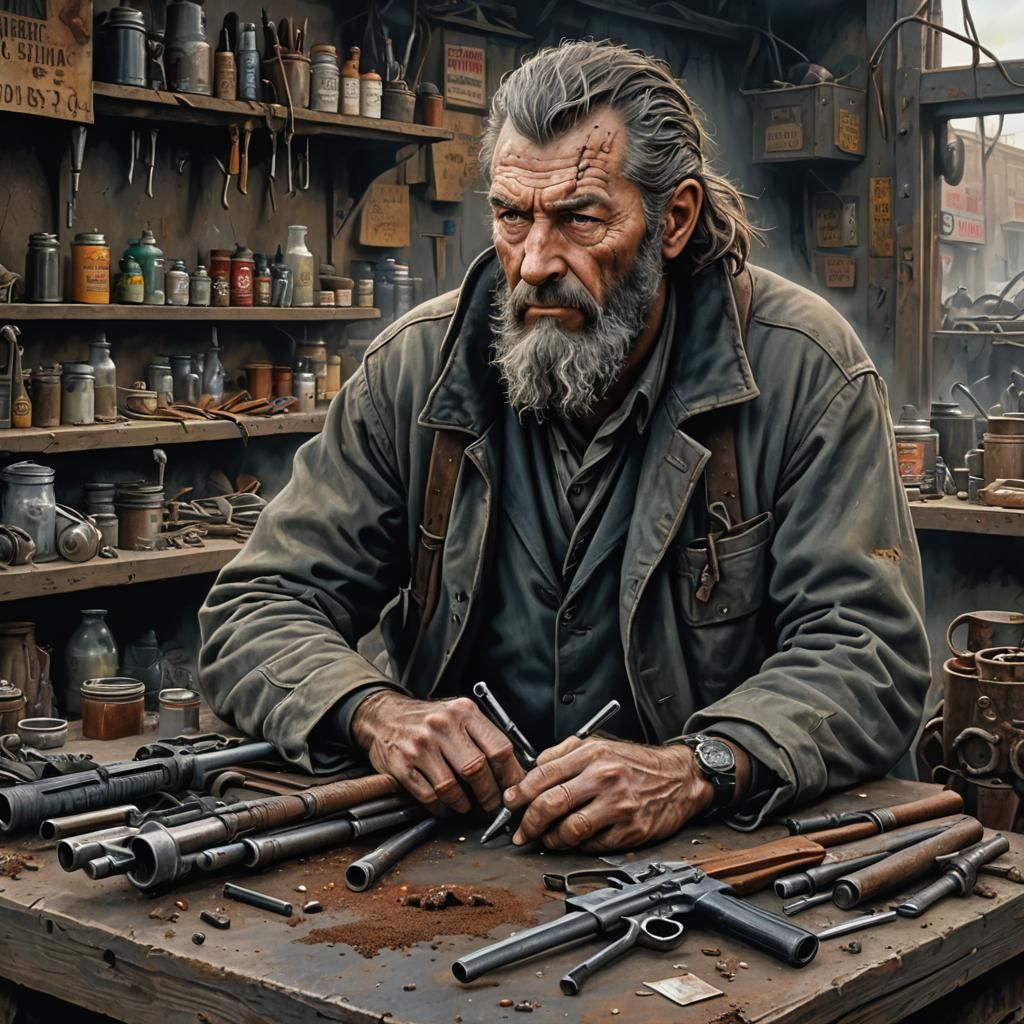 Post-Apocalyptic Merchant in Airbrush Style