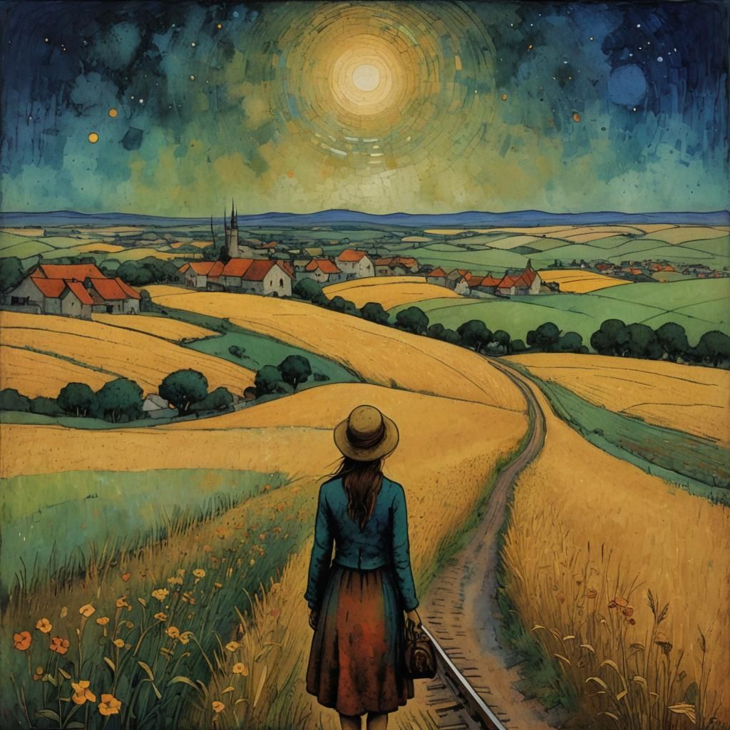 Girl on Midnight Train: Alcohol Ink Impasto Art