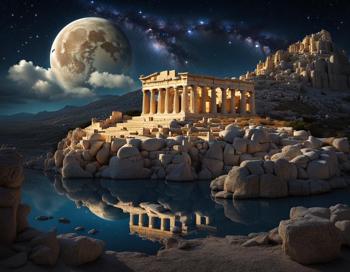 Surreal Ancient Greece Under Night Sky