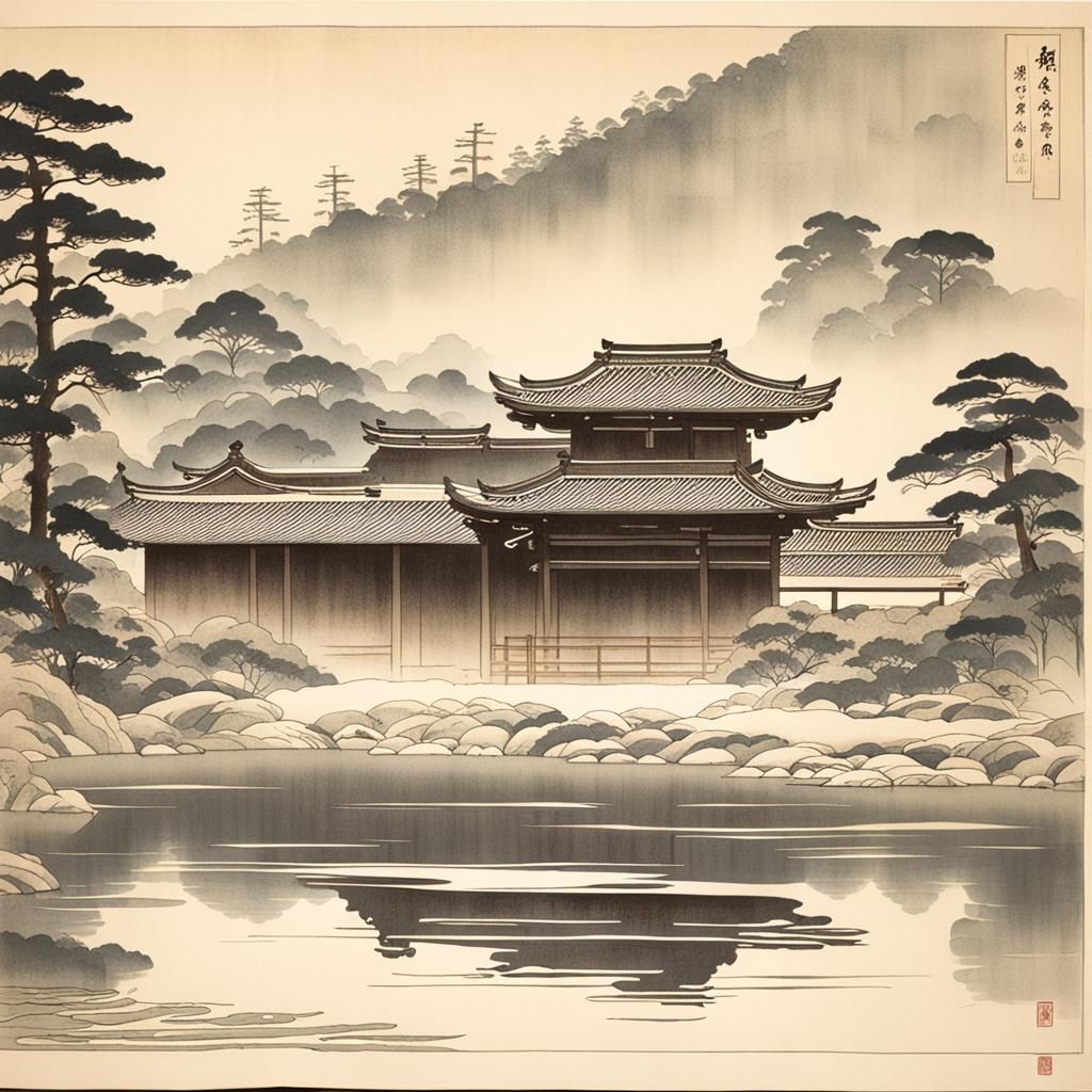 Misty River in Shin-Hanga Style