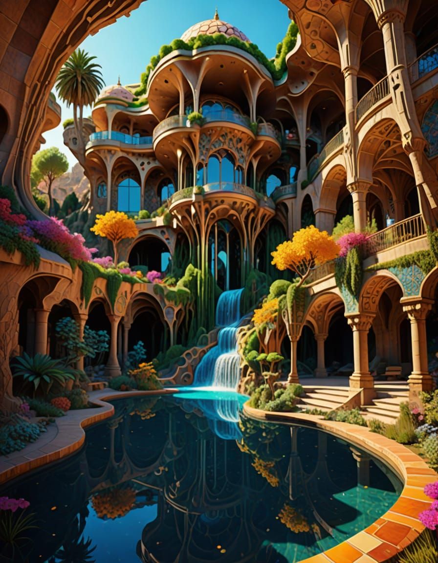 Whimsical Art Nouveau Architecture in Vibrant Mandelbulb Sty...