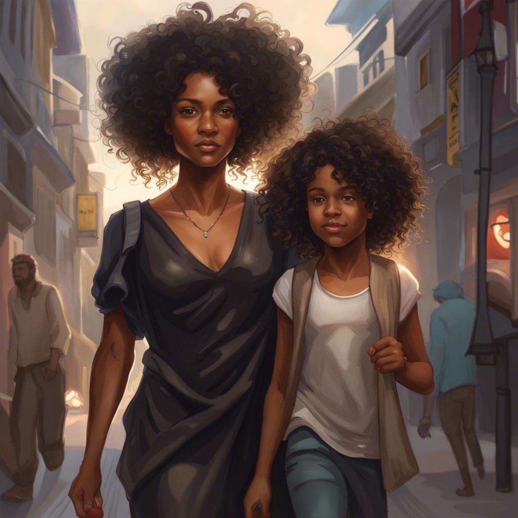 Mother and Daughter Portrait in Hyperdetailed Style