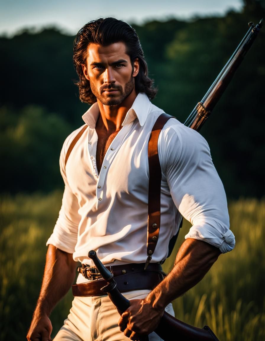 Handsome Man in American Independence War Scene
