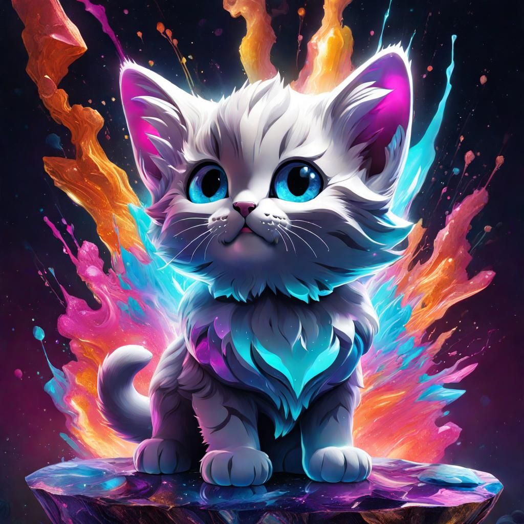 Cosmic Kitten Cub in Geode, Hyperrealistic Graffiti Art