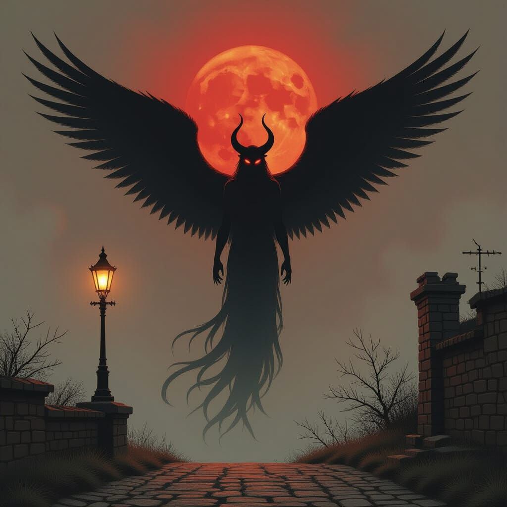 Demonic Figure with Crimson Light, Dark Art