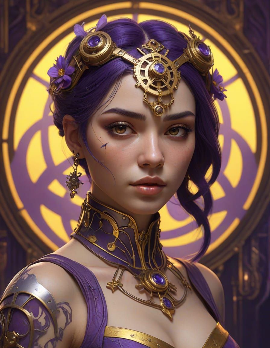 Steampunk Masked Woman with Tattoos in Digital Art