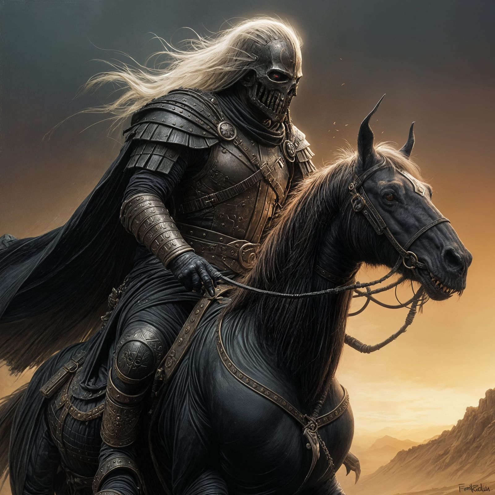 Fantasy Knight on Horseback in Pulp Style