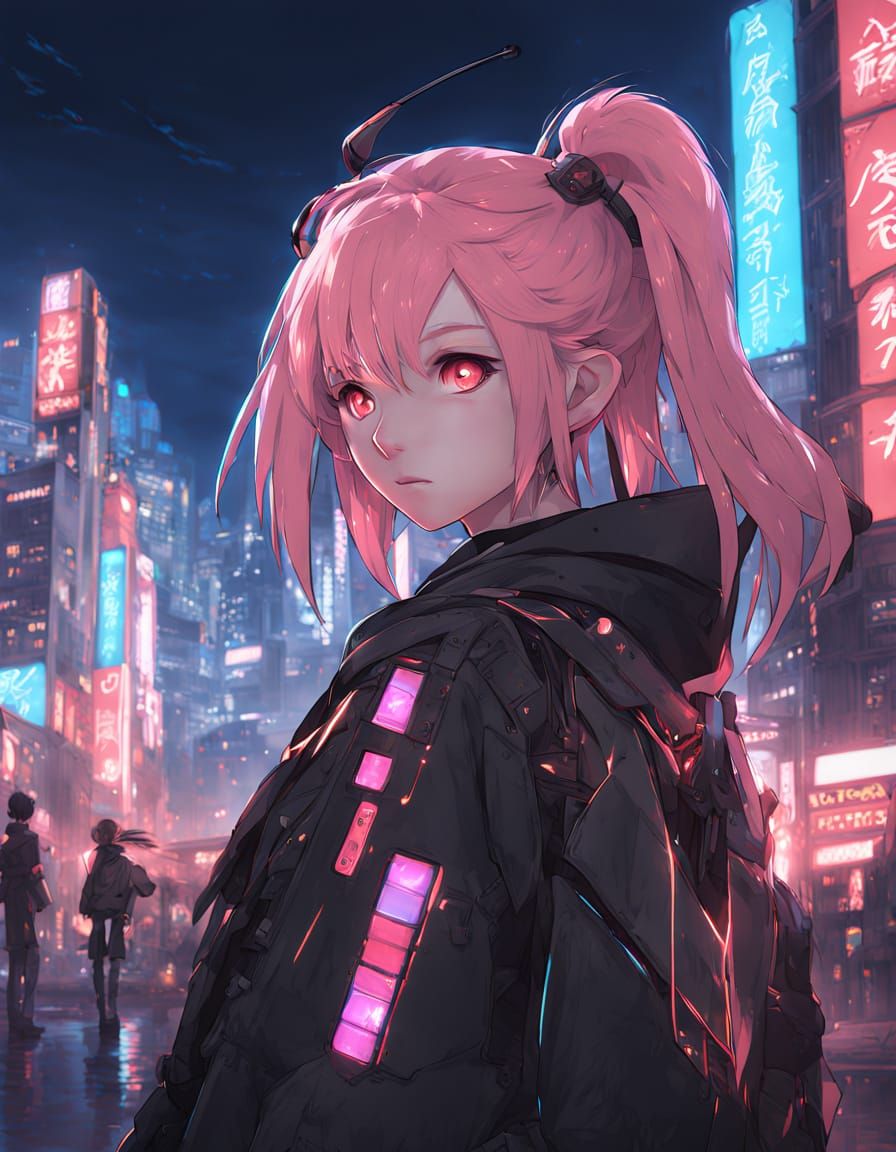 Cyberpunk Anime Girl in Neon City