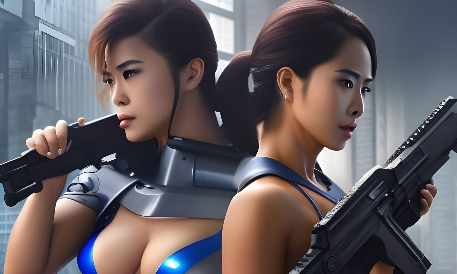 Beautiful Cops in Futuristic City, Detailed Digital Art