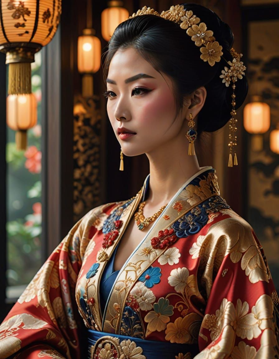 Serene Japanese Beauty in Imperial Court Opulence
