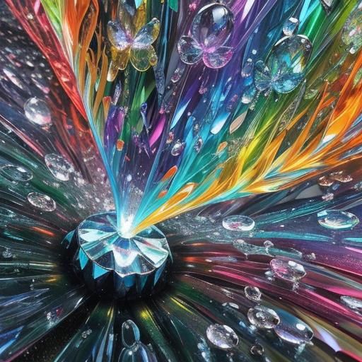 Crystallized Water Drop with Magical Flower in 3D