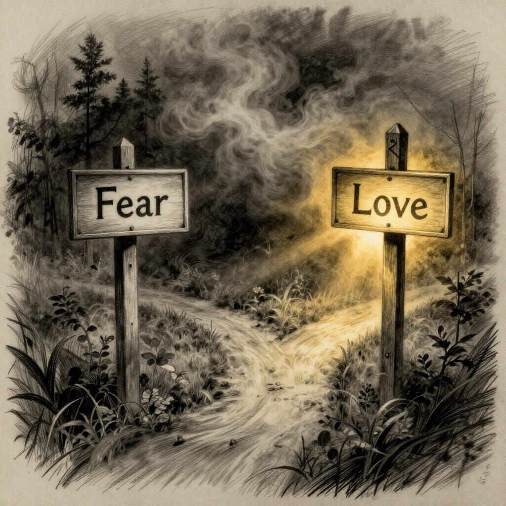 Decision Crossroads: Fear vs. Love Path