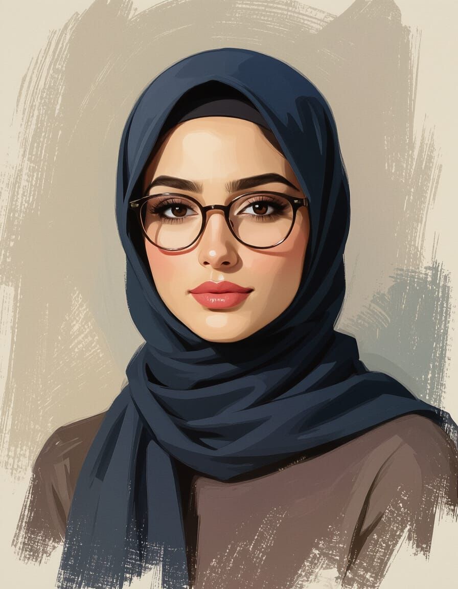 Portrait of a Woman in Hijab, Oil Painting Style