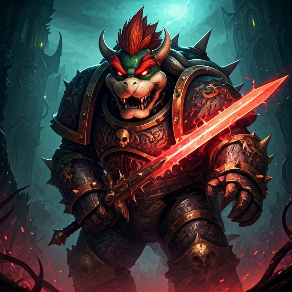 Bowser in Grim Warhammer Landscape