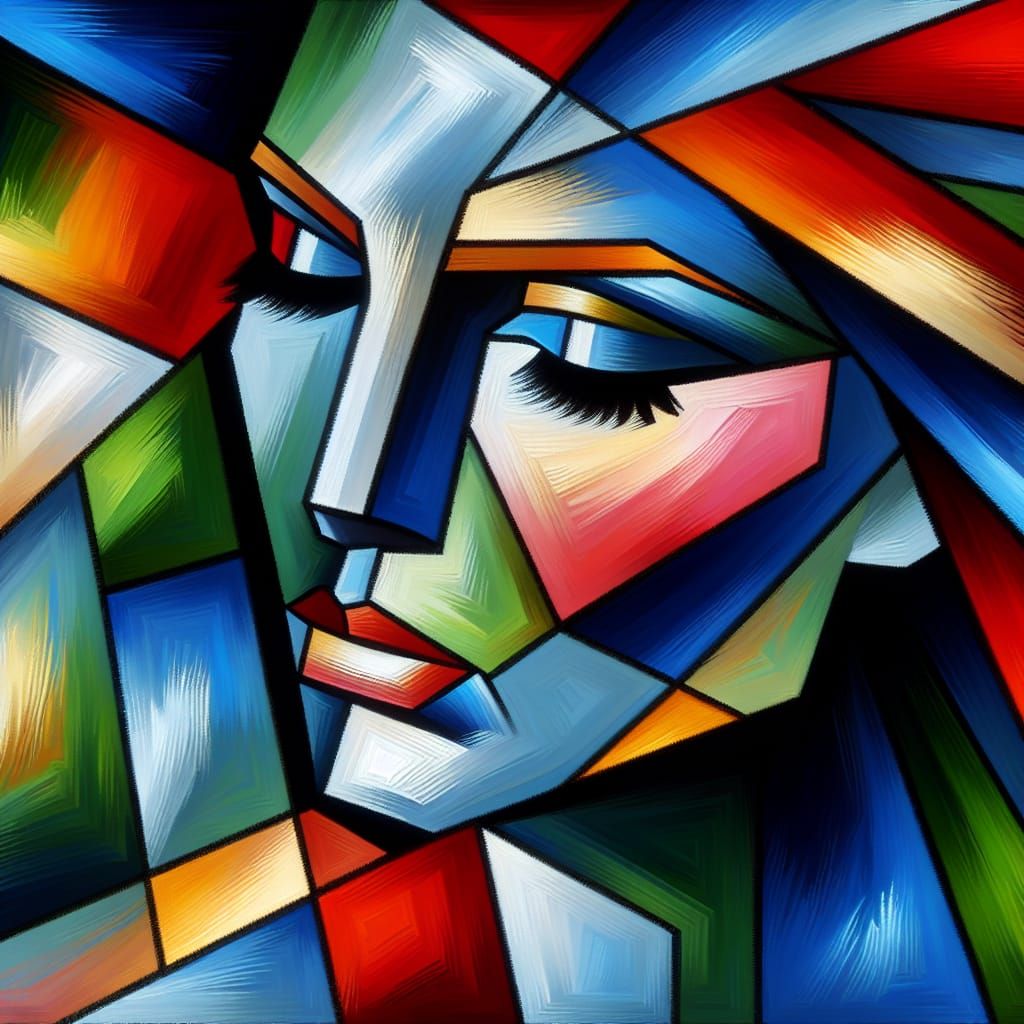 Woman in Geometric Cubist Style