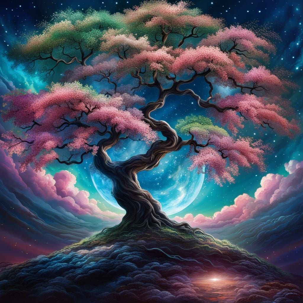 Celestial Cherry Blossom Tree on Star Nebula