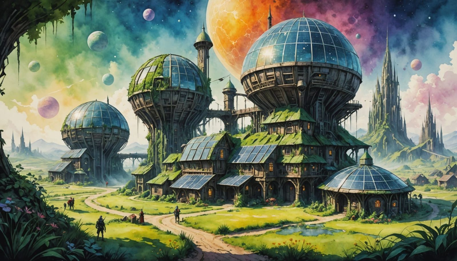 Vibrant Solarpunk Habitat on a Lush Alien World