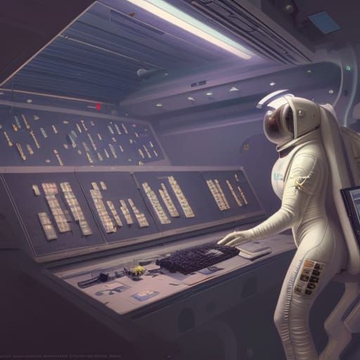 Effortless Astronaut in a Solarpunk Control Room