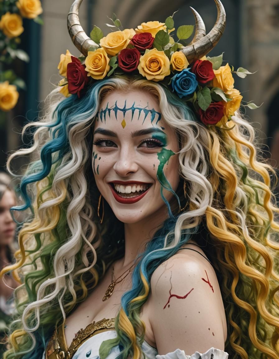 Surreal Woman with Roses and Horns, Giger-Inspired