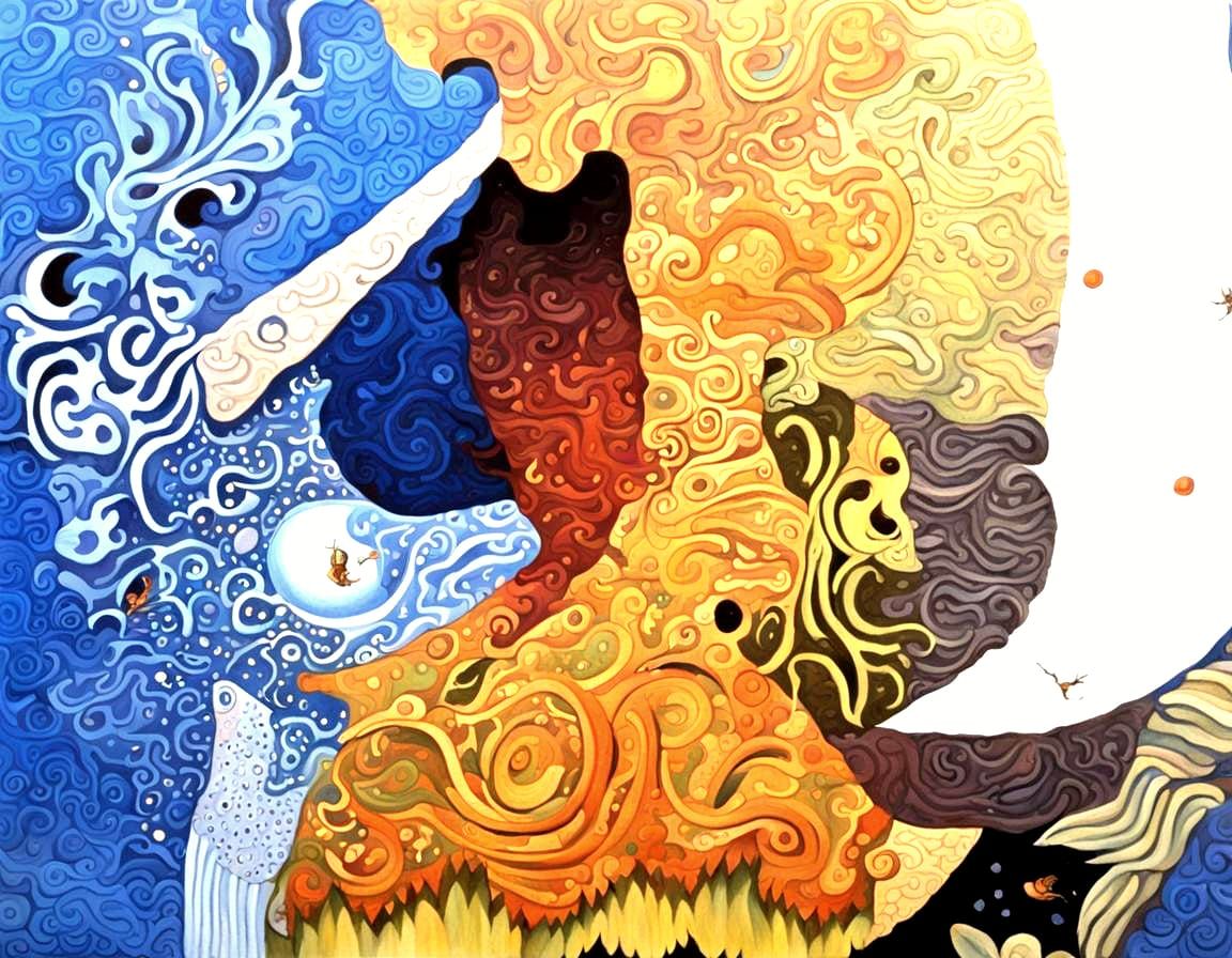 Detailed Painting of Camouflaged Ant in Moon Crescent