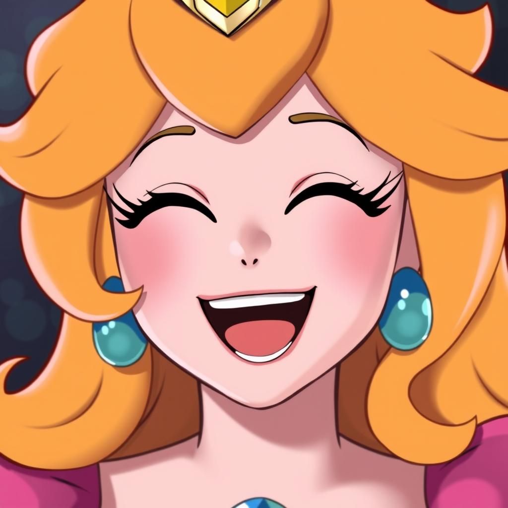 close-up face of princess peach laughing