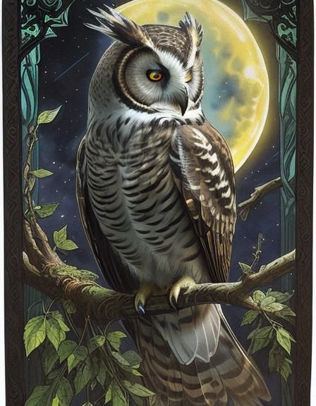 Ethereal Gothic Owl in Watercolor Style